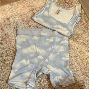 SKIMS boxer briefs Light Blue Cloud-Print Ribbed Tank & High-Waist Boxer Set